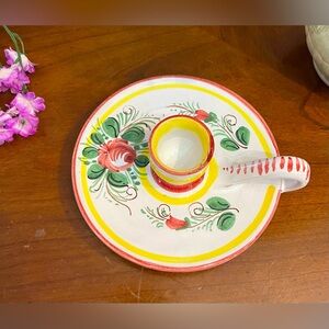 Siena Italian Hand Painted Ceramic Looped Candlestick Holder Decor